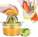 Manual Juicer Citrus Lemon Orange Hand Squeezer with Lemon Squeezer Manual ​Built-in Measuring Cup and Grater, 12OZ, Green，Manual Juicer Hand Press，juicers Best Sellers Easy to Clean