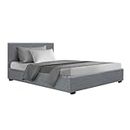 Artiss King Single Size Bed Frame Platform Headboard Frames Gas Lift Beds Base with Storage Space Bedroom Room Decor Home Furniture, Upholstered with Grey Faux Linen Fabric + Foam + Wood