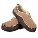 EverFoams Men's Moccasin Slippers Memory Foam Indoor/Outdoor Warm Suede House Shoes with Fuzzy Sherpa Lining (Tan, Size 10 M US)