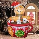 Funflatable Aufblasbare Weihnachtsdekorationen für den Außenbereich, niedliche Weihnachtsdekoration, Lebkuchenmann in heißer Kakao-Tasse für Garten, Rasen, Weihnachtsdekoration