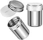 2pcs Powder Sugar Shaker Duster, Stainless Steel Powder Sugar Shaker with Lid, Sifter for Cinnamon Sugar Pepper Powder Cocoa Flour