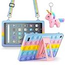Vunake for All New 7 Tablet Case with Kickstand Shoulder Strap Fluffy Unicorn Keychain for Kids Shockproof Protective Fidget Case for All New Kindle Fire Tablets 5th/7th/9th Generation 2015 2017 2019
