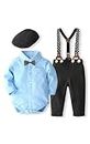 Abolai Baby Boys' 4 Pcs Suit Dress Clothes Infant Tuxedo Sets Shirt Collar Top+Strap Pants+Beret+Bow Tie 0-24M, Style2 Blue, 0-3 Months