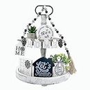 Ouosawa 13 Pcs Farmhouse Tiered Tray Décor Set With Artificial Plants For Kitchen Island Counter Table Centerpiece, Rustic Home Decor Accessories Black White Plaid Wood Beads Decorations (Home)