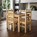 Vida Designs Corona Dining Set 4 Seater, Solid Pine Wood, Dining Table With 4 Chairs
