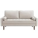 Vesgantti 2 Seater Sofa, Modern Fabric Loveseat Sofa, Mid Century Small Couch w/ 2 Bolster Pillows for Living Room, Button Tufted Seat Cushion, Beige sofa w/Armrest Fit for Apartment/Bedroom/Office