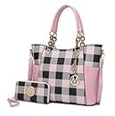 MKF Collection Tote Bag for Women, Handbag Set with Wallet-Top-Handle- Vegan Leather Purse, Checker Pink, Large