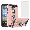 Phone Case for Motorola Moto E5 Play E 5 Cruise 5E Go with Tempered Glass Screen Protector Cover and Magnetic Ring Holder Stand Kickstand Slim Hard Accessories MotoE5play MotoE5 E5play Cases Rose Gold