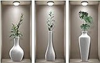 CHDITB 3D Wall Stickers Living Room,3D Wall Art Stickers, Realistic 3D Window View Scenery Wall Sticker, Vase Wall Decal, Plant Wall Stickers for Bedrooms Bathroom Kitchen Wall Decor(Set of 3,8”X16”)