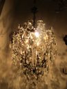 Lámpara de techo antigua francesa enorme jaula de cristal bohemia estilo candelabro década de 1940 rara