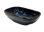 Lemon Tree Rectangle Boat Shape Ceramic Stoneware Medium Serving Dish Bowl (Blue)