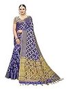 SIRIL Women's Silk Blend Woven Design Kanjeevaram Saree with Blouse, Royal Blue, One Size