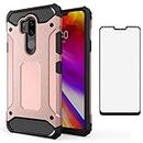 Asuwish Compatible with LG G7 ThinQ Case and Tempered Glass Screen Protector Cover Cell Accessories Dual Layer Phone Cases for LGG7 One G 7 Plus LG7 LG7ThinQ 7G Thin Q G7+ G7thinq Women Men Rose Gold
