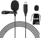 Fyvadio Microphone USB, 2m USB Lavalier Microphone Plug & Play Omnidirectionnel Lapel Shirt Collar Clip on Mic pour PC, Computer, Mac, Laptop, Youtube, Skype, Recording, Podcasting, Gaming