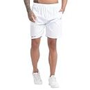 BLUE STAR SHARK Athletic Sports Shorts for Men with Zip Pockets and Elastic Waistband Quick Dry Lightweight Activewear. White