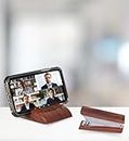 YOGADESK® Portable Tabletop Ergonomic Wooden Mobile Phone Stand Universal Holder & Wooden Stapler Combo for Desk Organiser Office Accessories Sustainable Gift Combo (Walnut-sheesham)