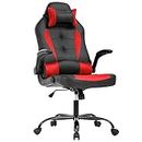 BestOffice PC Gaming Chair Ergonomic Office Chair Desk Chair PU Leather Racing Chair Executive Swivel Rolling Computer Chair with Lumbar Support Flip Up Arms Headrest for Adults (Red)