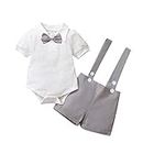 Baby Boys Gentleman Suits,Kids Short Sleeve Bowtie Shirt Romper+Suspenders Shorts Overalls Gentleman Shorts Set 0-24M
