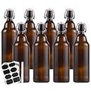 Encheng Amber Glass Bottles with Air Tight Lids 32 oz,Easy Cap Bottles for Beer and Home Brewing,Glass Kombucha Bottles with Stoppers,Swing Top Bottles for Beverages 8 Pack