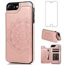 Asuwish Compatible with iPhone 6plus 6splus 6/6s Plus Case and Tempered Glass Screen Protector Card Holder Slot Kickstand Phone Covers for iPhone6 6+ iPhone6s 6s+ i 6P 6a S Six iPhone6splus Rose Gold