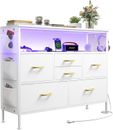 6 Drawers Dresser for Bedroom TV Stand with Power Outlets and LED Light, White