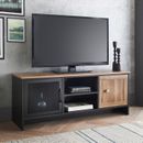 TV Stand Cabinet Black Wooden Frame Rustic Wood Finish 2 Door Entertainment Unit