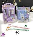 CLICKETY CLACK Useful Essential Unicorn Combo Pocket Diary with Pen, Pencils Scissor, Stapler, Staple pins, Tape Dispenser, Tapes/School Office Supply for kids & Adults (Purple)