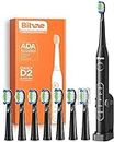 Bitvae Ultrasonic Electric Toothbrushes - Electric Toothbrush for Adults and Kids, American Dental Association Accepted, Rechargeable Travel Sonic Toothbrush with 8 Heads, 5 Modes, Smart Timer, Black D2