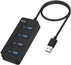 eFix USB 3.0 Hub or Splitter, 4 Ports with On/Off Switches High Speed 5Gbps Multiple USB Port Expander for Computer, Laptop
