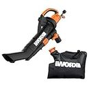 WORX WG509 TRIVAC 12 Amp 3-in-One Blower/Mulcher/Vacuum with Metal Impeller, and Collection Bag –