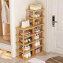 Bamboo Shoe Rack 12 Tier- Vertical Shoe Rack for Small Spaces, Tall Narrow Shoe Rack Organizer for Closet Entryway Corner Garage and Bedroom,Skinny Shoe Shelf with Free Stackable DIY