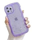 JYJFMLZC Compatible with iPhone 13 Pro Max Wavy Edge Shiny Stars Clear Cute Phone Case for Women Girls All-Around Soft TPU Anti-Collision Anti-Shock Phone Case for iPhone 13 Pro Max-Purple