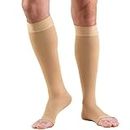 Truform 30-40 mmHg Compression Stockings for Men and Women, Knee High Length, Dot-Top, Open Toe, Beige, Small