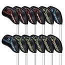 Craftsman Golf Black Pu Leather Iron Head Covers Headcover Set with Colorful No. (5 Fit Titleist, Callaway, Ping, Taylormade, Cobra, Nike, Mizuno, Etc. (12pcs/Set)