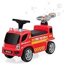 HONEY JOY Kids Ride On Car, Prentend Play Ride On Fire Truck Push Car w/Bubble Maker, Headlights, Siren Sounds & Music, Foot-to-Floor Sliding Car for Boys & Girls Aged 18-36 Months, Red