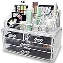 Dealzone 4 - Drawer & 16 - Compartment Plastic Cosmetic Makeup Jewellery Storage Box Lipstick Holder Stand more tools