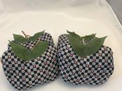 Lot of 4 Pin Cushion Notions Sewing Needles Decor Blue Plaid Apple With Hearts