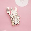 Rabbit Brooch Pin Enamel Kawaii Collar Accessories Fork Spoon Foodie Bag Decoration Blue Pink Fashion Jewelry(Pink)