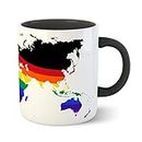 chiraiyaa Rainbow Colorful World Map Inner Black Printed with Black Handle Ceramic Mug - 300 ml