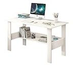 Lukzer Engineered Wood Computer Desk with One Tier Shelves Laptop Study Table for Office Home Workstation Writing Modern Desk (ST-005 / White / 110 x 55 x 77cm)