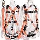 WELKFORDER 3D-Ring Industrial Fall Protection Safety Harness with 6-Foot Shock Absorber Stretchable Lanyard [Snap Hook End] | Permanent attached Kit | ANSI Compliant Personal Fall Arrest System(PFAS)
