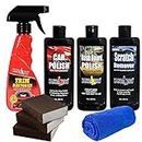 Kangaroo® New Car Care Kit Trim Restorer 300 ml, Car Polish, Dashboard Polish, Scratch Remover 200 ml Each 3 Foam Applicator and 1 Micro Fiber Towel - Save Your TIME and Money to FIND Separately
