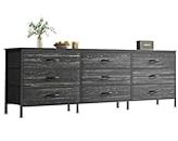 Huuger 63 Inch Dresser for Bedroom, 9 Drawer Dresser, TV Stand for 55, 65, 70 Inch TV, Wide Chest of Drawers, Large Long Fabric Dresser, for Nursery, Closet, Entryway, Charcoal Black Wood Grain Print
