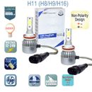 H11 Cree LED Headlight 6000K Low High Beam Fog Bulb White 2 Bulbs Non-Polarity 
