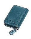 GADIEMKENSD Womens Credit Card Holder Wallet Zip Leather Card Case RFID Blocking Ladies Small Blocked Accordion Wallets with Stainless Steel Zipper Woman Compact Accordian ID Cards Bag Sea Blue