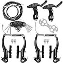 Hmseng V-Type Bike Brake Set, Complete Universal Bike Front and Rear MTB Brake, Bicycle Brakes, Inner and Outer Cables, Include Brakes Lever Calipers Multi-Tool Wrenches-Black