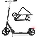 BELEEV 2 Wheel Scooter for Kids Ages 10+, Folding Scooters for Adults Teens, Kick Scooter with Carry Strap, 200mm Big Wheels Scooter with Front Suspension, 4 Adjustable Handlebar,up to 100Kg(Black)