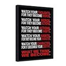 Pyradecor Black Framed Watch Your Thoughts Motivational Classroom Poster Modern Canvas Prints for Office Living Room Home Decorations Giclee Pictures Artwork