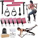 AlongSong Portable Pilates Bar Kit with Resistance Bands for Men and Women, Upgraded 3 Section Pilates Bar with Resistance Bands (20/40/60lb) for Home Gym Equipment Supports Full-Body Workouts
