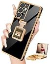 Phonebliss for Samsung Galaxy S21 Ultra Case with Metal Perfume Bottle Mirror Stand for Women Girly, Cute Elegant Luxury Heart Phone Cover for S21 Ultra Phone Case, Black